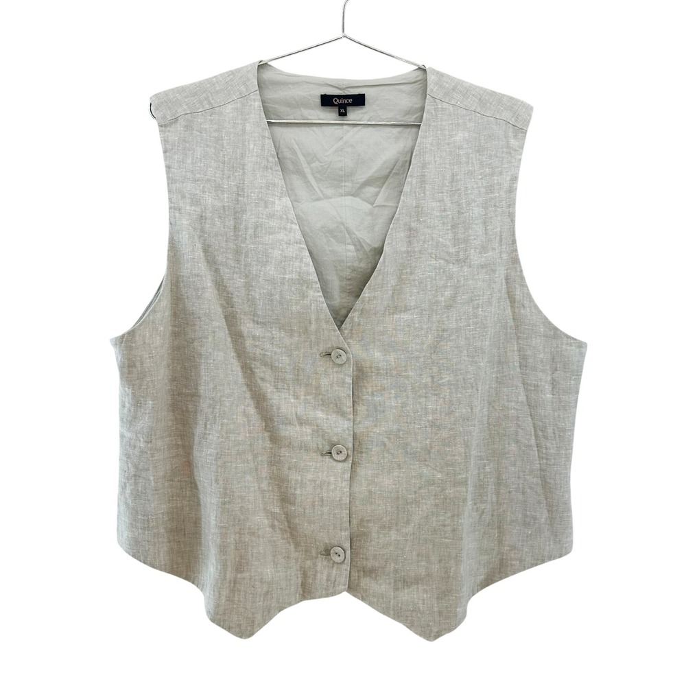 QUINCE 100% European Linen Vest • XL • Flax natural beige boho preppy minimalist